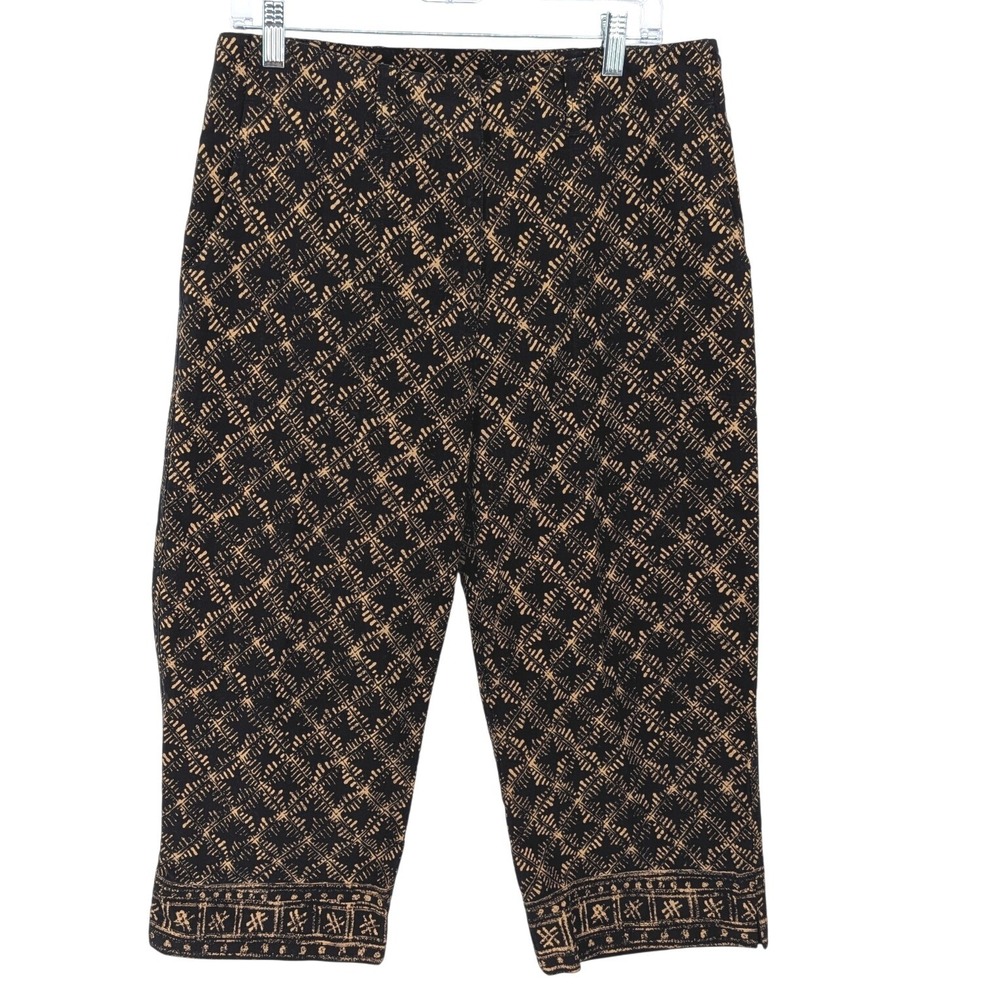 Lauren Ralph Lauren Pants Women 12 Black Geometric Cotton Capri Crop Old Money